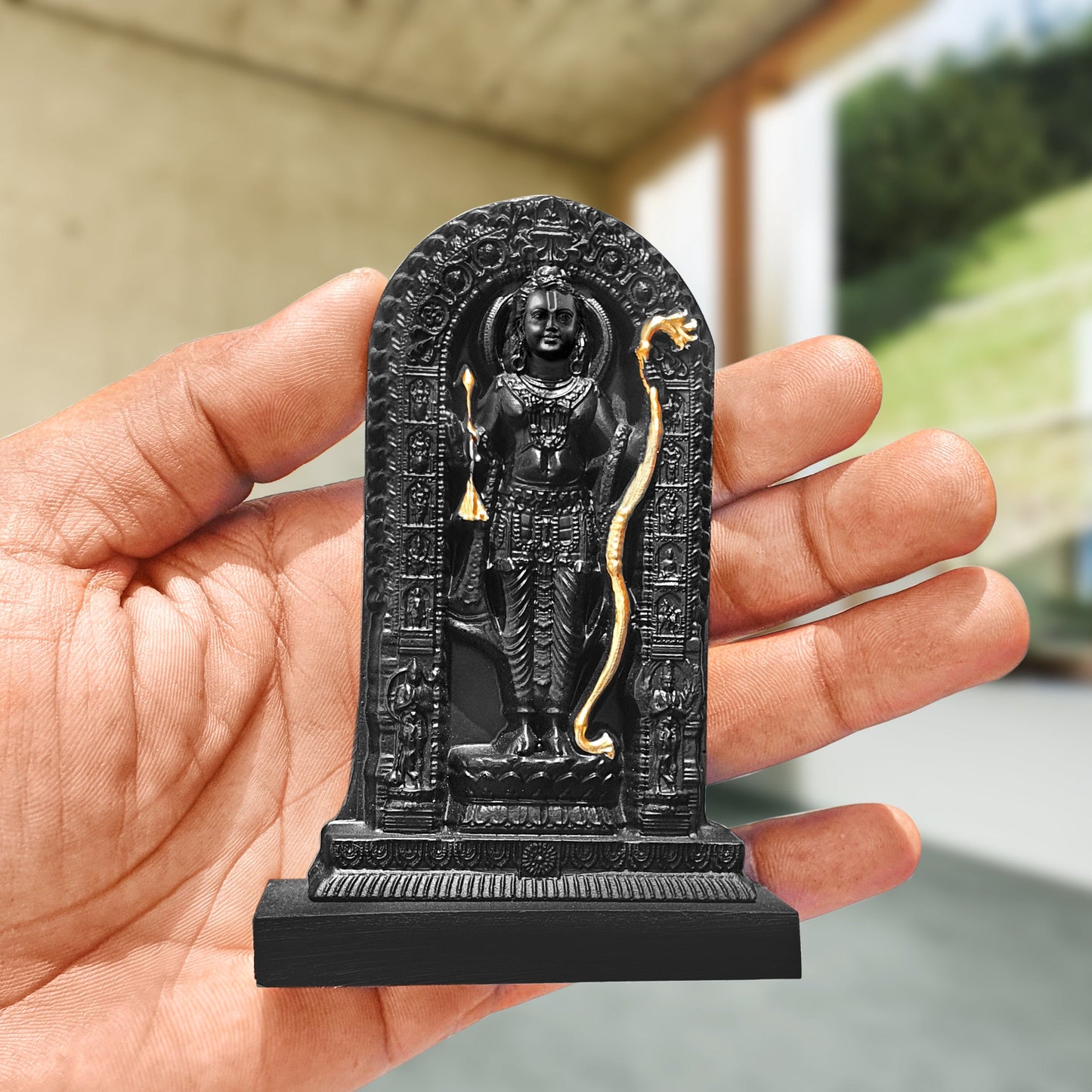 Ram Lalla Idol Miniature Sculpture Height 7 Inchs, Shri Ram Murti, Balak Ram Mandir Ayodhya Black 3D Printed UV Resin Statue for Home