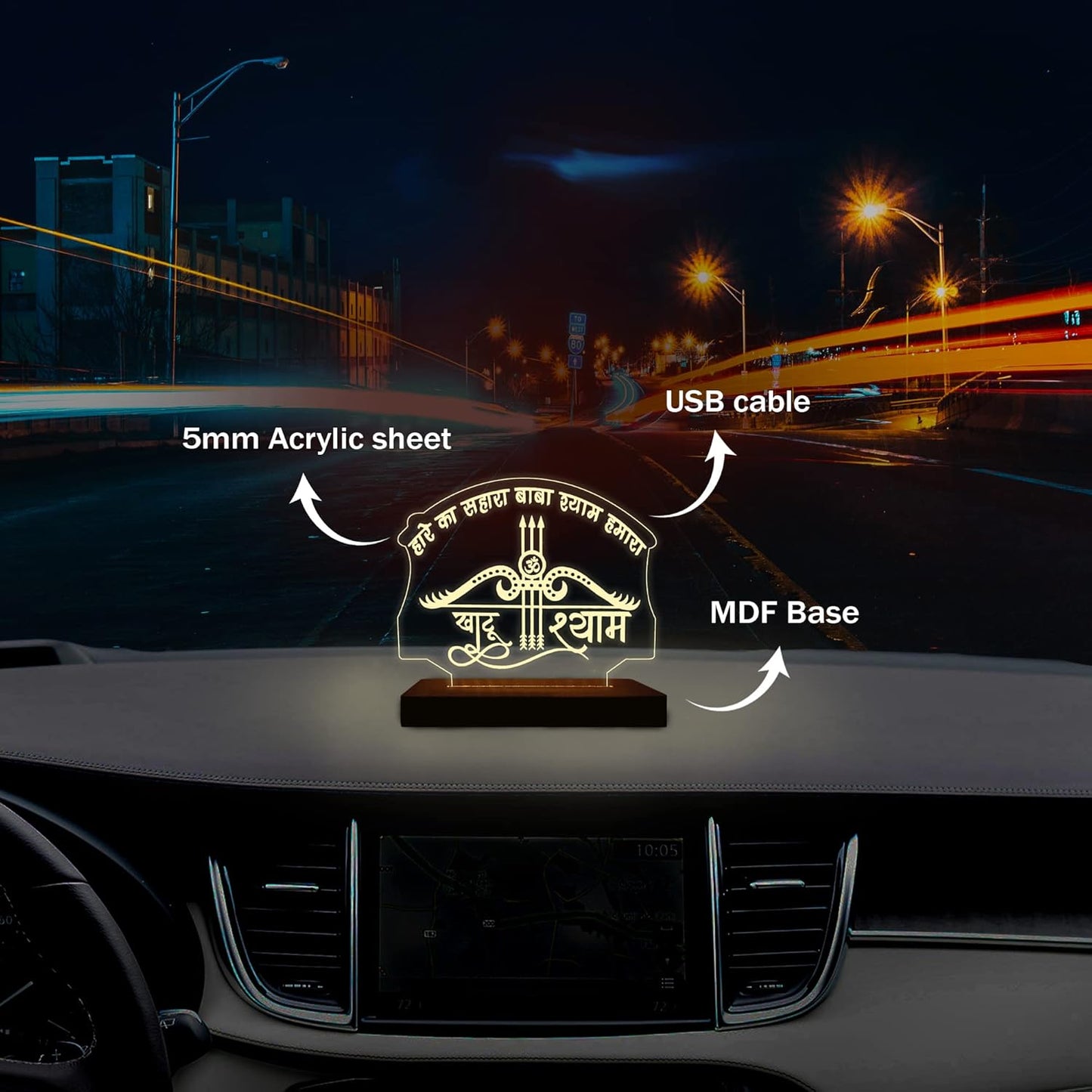 Buy 1 Get 1 Free Acrylic Khatu Shyam Led frame size Uses= Car Dashboard, Ghar Mandir, office Mandir