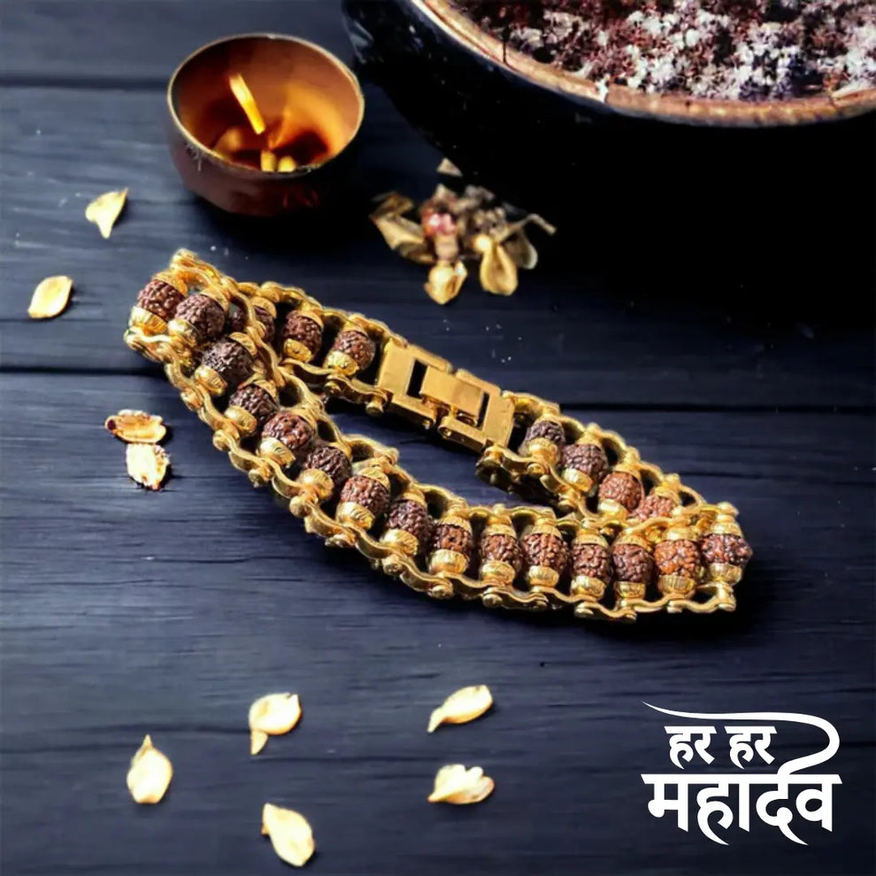 Premium Gold Plated Modern Rudraksha Bracelet {Har Har Mahadev 🔱🔱🔱}
