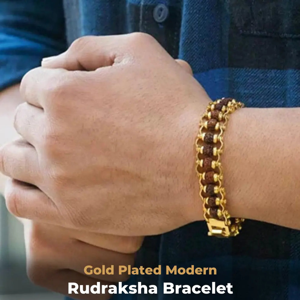 Premium Gold Plated Modern Rudraksha Bracelet {Har Har Mahadev 🔱🔱🔱}