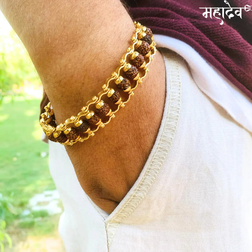 Premium Gold Plated Modern Rudraksha Bracelet {Har Har Mahadev 🔱🔱🔱}