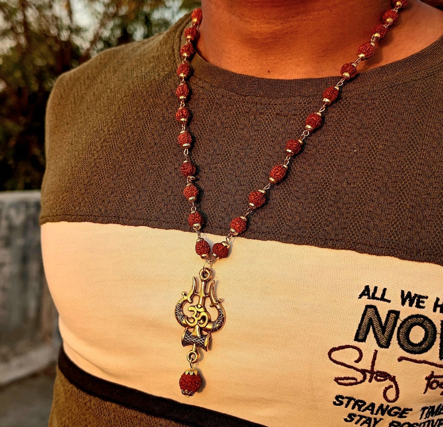 🕉️ Gold Plated Rudraksha OM Shiva Trishool Necklace 📿