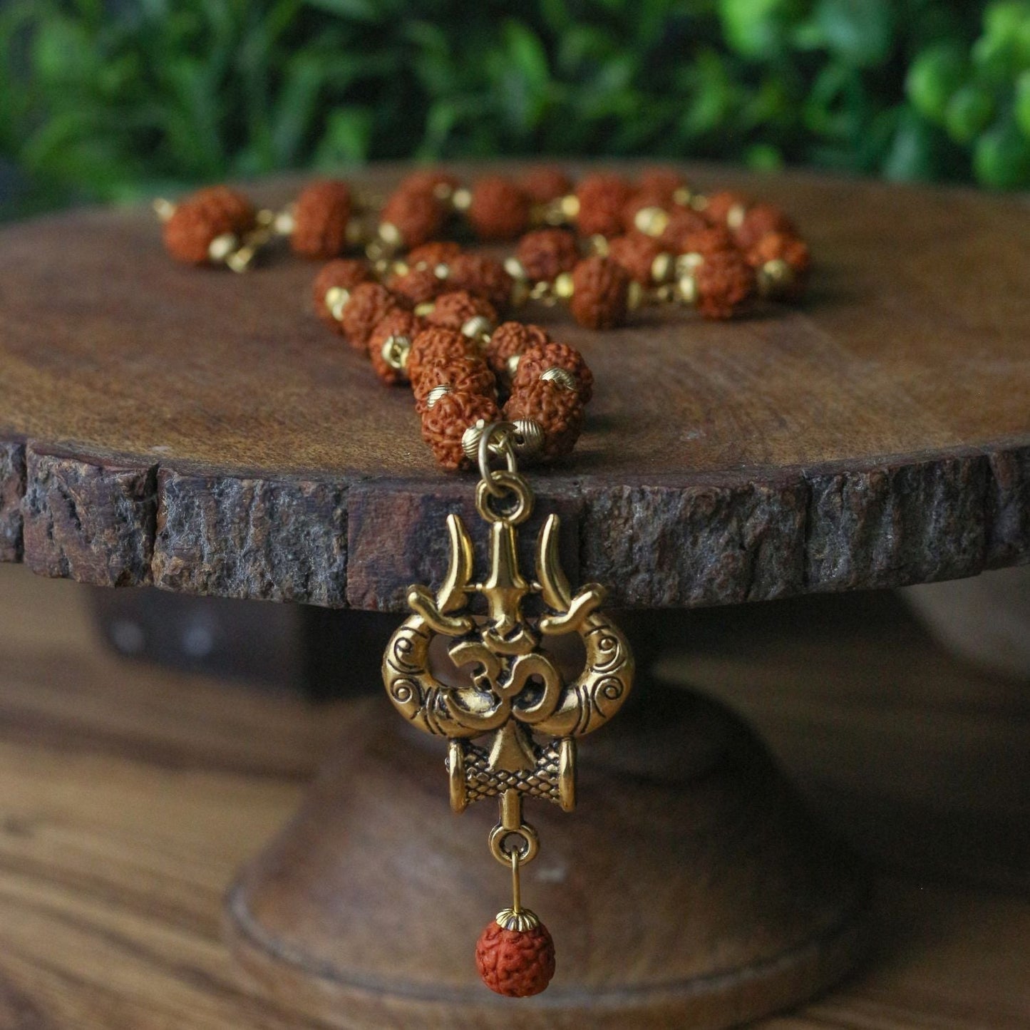 🕉️ Gold Plated Rudraksha OM Shiva Trishool Necklace 📿