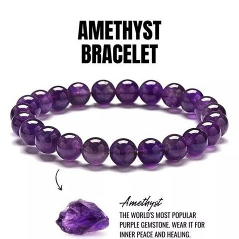 Amethyst Bracelet to brings calmness, reduces stress & anxiety, and gives spiritual success. (Unisex)