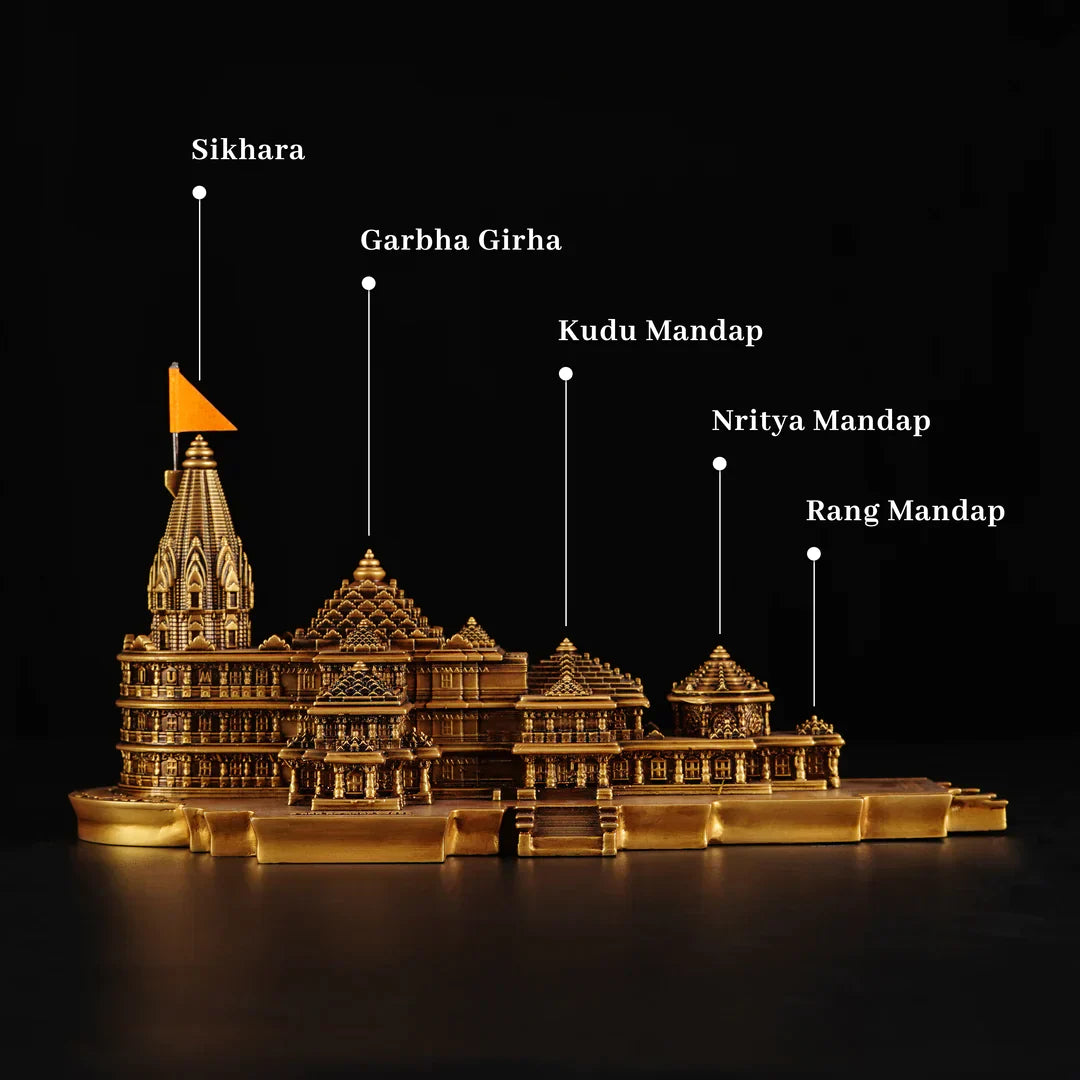 Ram Mandir Ayodhya - Marble model For Pooja Room (6 x 2.5 x 3.75 inch)