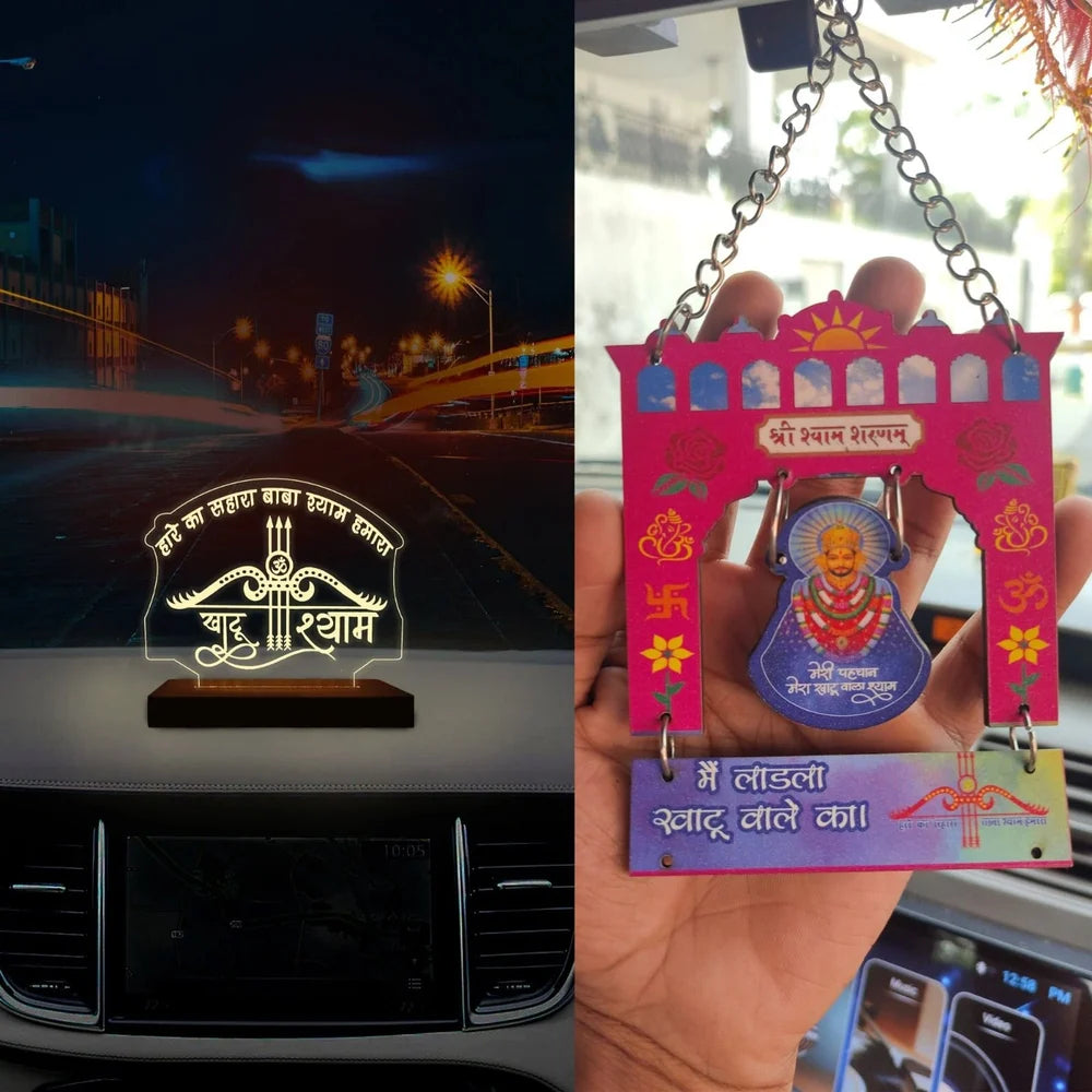 Buy 1 Get 1 Free Acrylic Khatu Shyam Led frame size Uses= Car Dashboard, Ghar Mandir, office Mandir