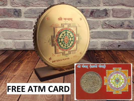 Shri Yantra Round Table Frame With Pocket Atm Card Yantra